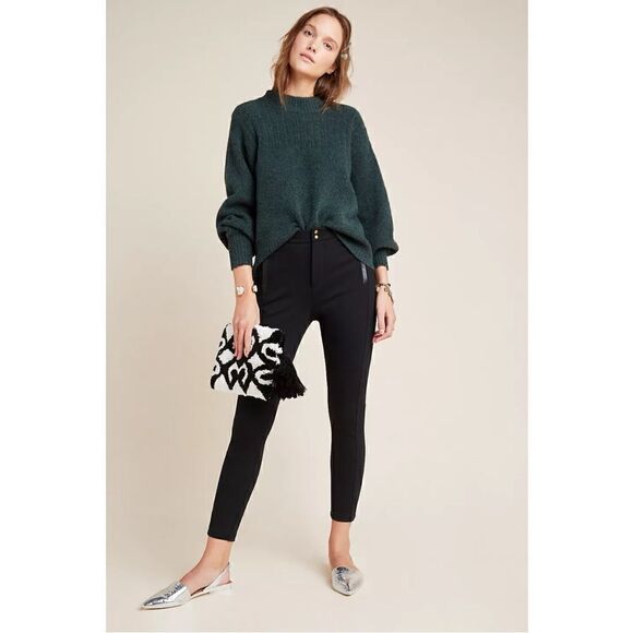 NEW Anthropologie Black Essential Ponte Tapered Tailored Trousers Pants Size 12 - Picture 1 of 4